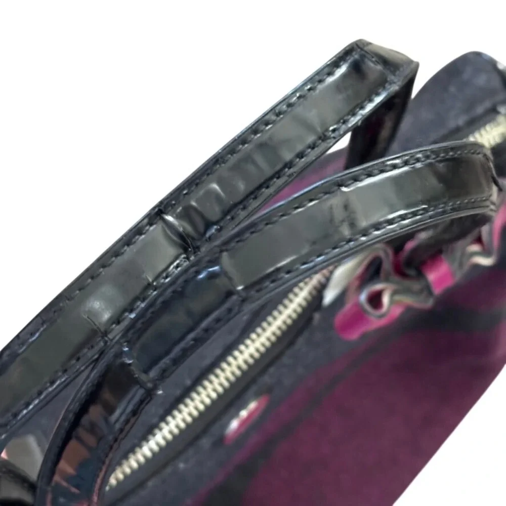 Coach Signature Wool Stripe Satchel‎ Passion Berry Charcoal F24784